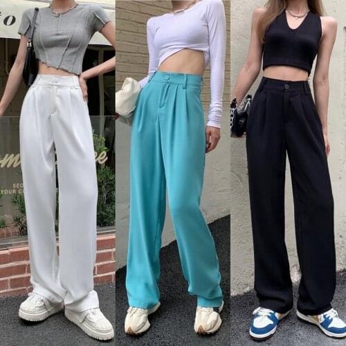 2021 New Spring Summer New High Waisted Pants Wome Loose Trousers Woman Streetwear Korean Casual Wide-leg Pants