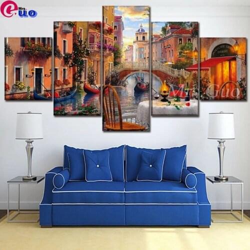 DIY 3D Diamond Embroidery Venice Restaurant Abstract Italy Diamond Painting Cross Stitch Full Rhinestone Diamond Mosaic 5 Panel