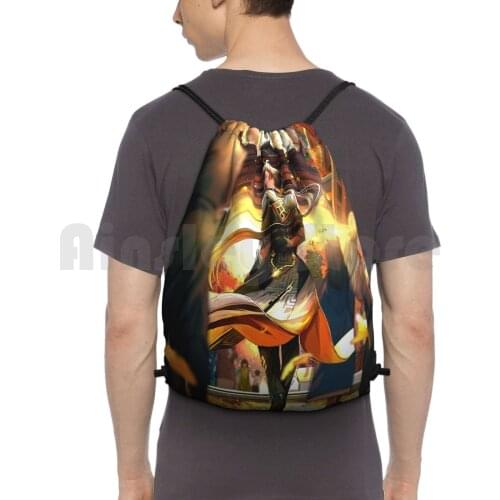 Genshin Impact-Zhongli Backpack Drawstring Bags Gym Bag Waterproof Genshin Impact Genshin Lisa Game Amber Klee