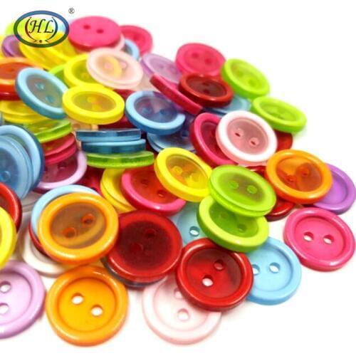 HL 12MM 100PCS Mix Colors 2 Holes Flatback Plastic Buttons DIY Scrapbooking Childrens Garment Sewing Accessories