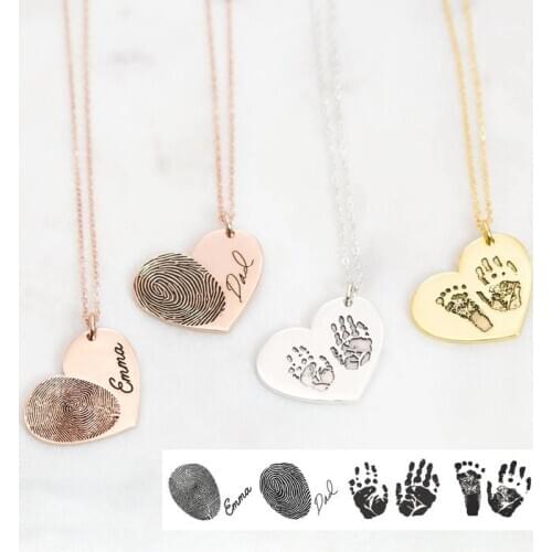 Customized 925 Sterling Silver Fingerprint Necklace Footprint Handwriting Memory Jewelry Mothers Day Birthday Gifts for Lover