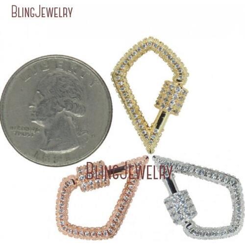 Kite Screw Lock Rose Gold Silver Diamonds Shape Stoned Zircon Micro Paved Teardrop Screw Clasp Charmholder 17mmx25mm FC29128