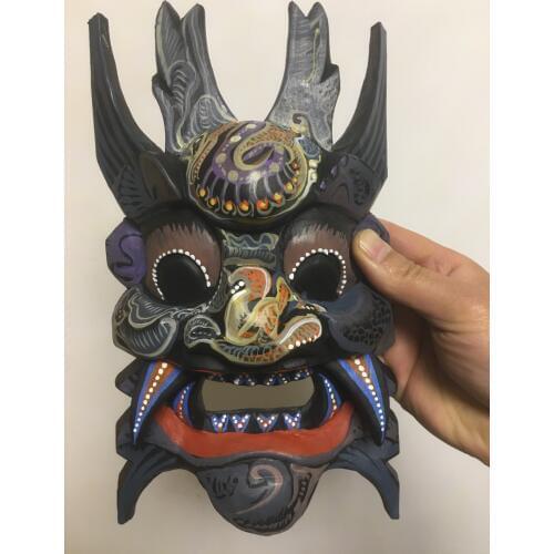 China Buddhism Old Wood Handwork Carve Buddha Head Painted Mahakala Mask Statue