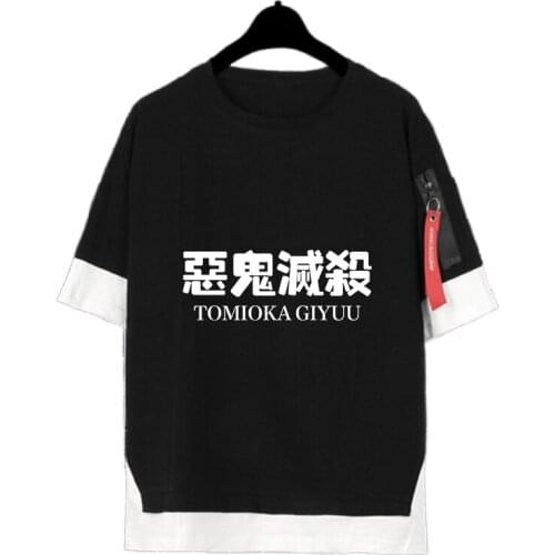 Anime Demon Slayer Cosplay O-Neck Short Sleeve Nezuko Tanjirou Anime Costume Loose Casual Printing Fake Two T-shirts Tops