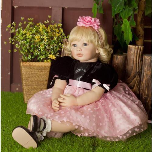 Big 60cm Bebe reborn Doll soft silicone vinyl limbs reborn baby girl toddler toys for children gift gold hair pink dress dolls