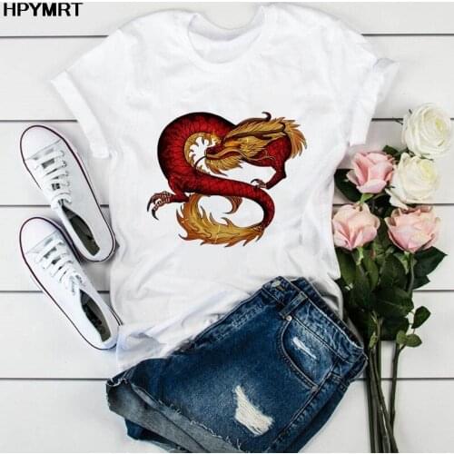 Summer Womens T-shirts Streetwear Tops Ulzzang Harajuku Vintage Chinese Dragon Print Tshirt Casual Oversized Top Female T Shirt