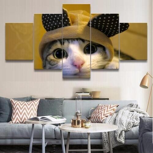 Home Decoration Painting Canvas Printed 5 Pieces Poster Cat Animal Modern Wall Art Modular Picture For Bedroom Background Framed