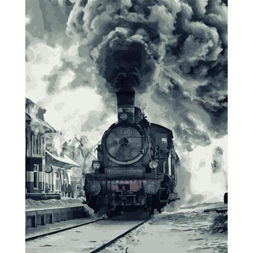 Black steam train Still life DIY Painting By Numbers Wall Art Picture Acrylic Painting For Home Decoration Drop Shipping 60x75cm