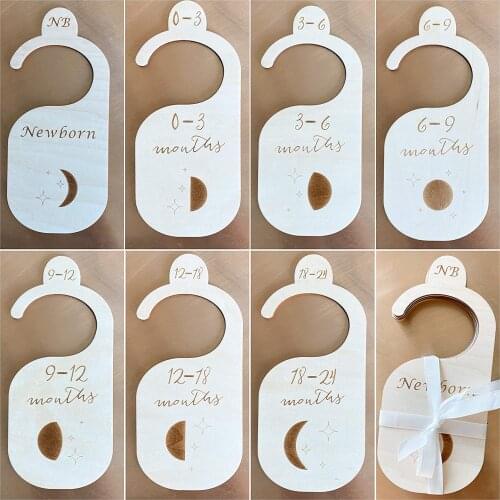 Customize star Moon Design Natural cut out set of 7 wooden nursery decor wardrobe divider baby closet organizer