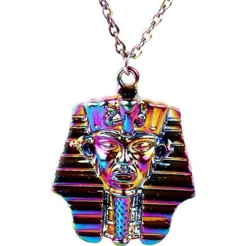 24005 New Fashion Rainbow Color Alloy Pyramid Ancient Egyptian Pharaoh Necklace free Stainless Steel Chain for gifts