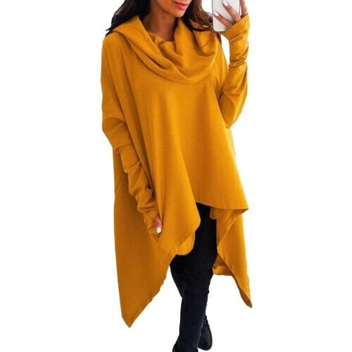 New Plus Size Casual Solid Color Long Sleeve Irregular Hooded Women Pullover Hoodie Sweatshirt Xmas Party Pullover Tops