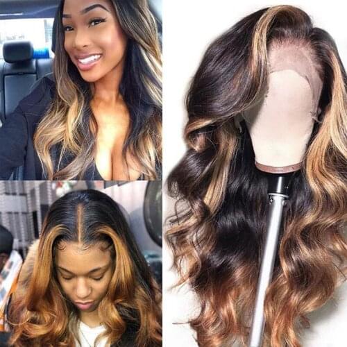 YMS Body Wave Human Hair Lace Wigs Ombre Highlighted Hair Lace Front Wigs Pre Plucked With Baby Hair For Black Women