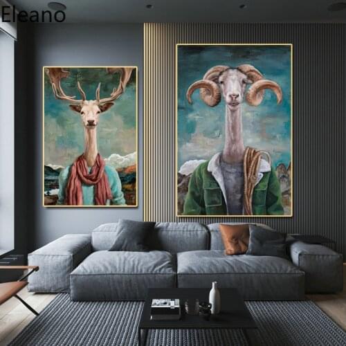 Long Neck Animal Poster Abstract Art Monkey Elk Duck Picture Waterproof Ink Canvas Printings Bedroom Decor Modern Art Painting