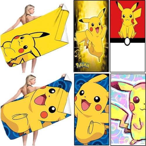 Anime Pokemon Pikachu Square Beach Towel Terry Cloth Double-sided Velvet Microfiber Bathroom Set Towels Adults Set Shipping Free