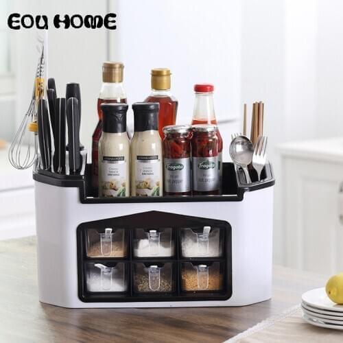 Knife/Fork Spice Rack Plastic Storage Boxes Seasoning Jar Chopsticks Spoons Condiment Storage Box Kitchen Organizer Accessories