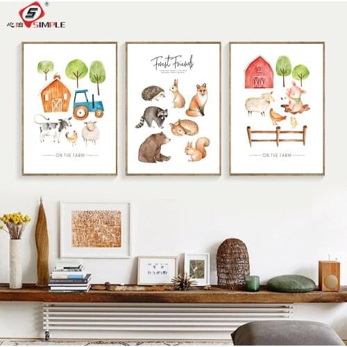 Dinosaur Forest Posters Cute Cartoon Animal Farm Decor Pictures Kindergarten Canvas Painting Wall Art For Childrens Room Decor