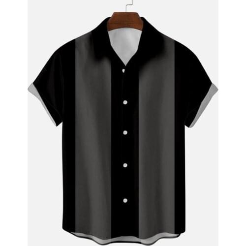 Mens 50s Shirt Vertical Striped Shirts for Men Button Up Shirts Short Sleeve Blouse Plus Size S-6XL Mens Bowling Dress Shirts