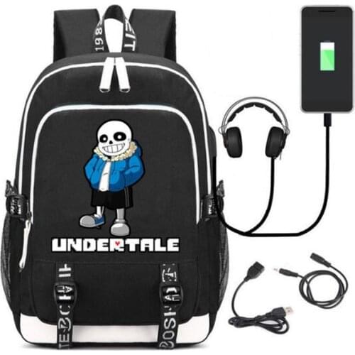 Game Undertale Sans Rucksack Backpack Bag W/USB Fashion Port/ Lock /Headphone Travel Laptop Students School Bag Gift