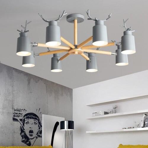 Nordic antler chandelier log living room E27 led metal lampshade wooden chandelier creative personality interior design light