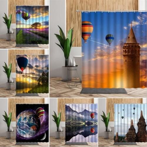 Hot Air Balloon Shower Curtain Turkish Colorful Balloons Creative Bathroom Decor Romantic Waterproof Fabric Curtains For Bedroom