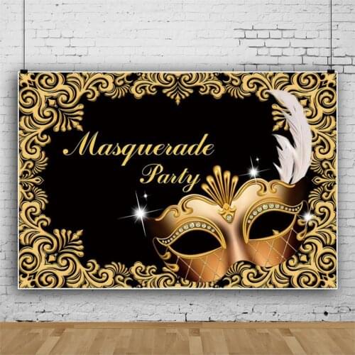 White Feather Gold Mask Rave Party Backdrop Ladies Birthday Room Table Decoration Photography Photo Kids Custom Vinyl Background