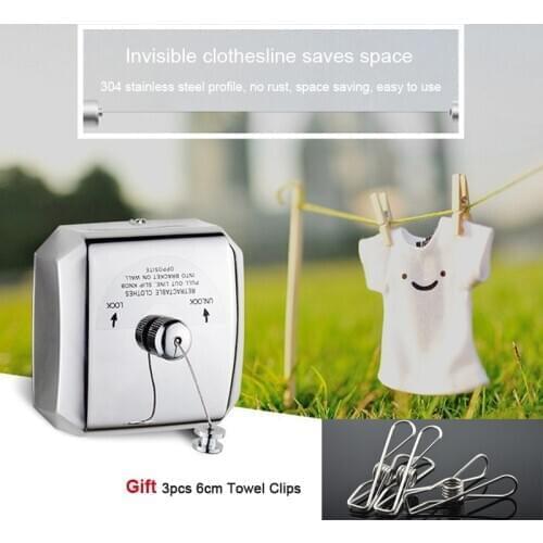 Retractable clothes line Stainless Steel laundry line Outdoor clothesline rope Wallmounted Clothes Dryer Gift 3PCS Clothes Pegs