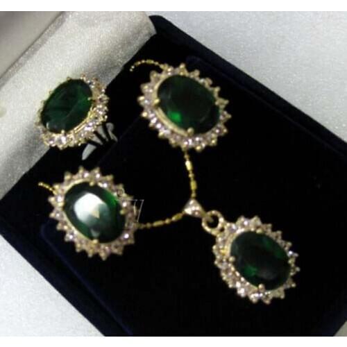 Green Zircon Crystal Earrings & Ring & Necklace Pendant Set jade Crystal Jewelry