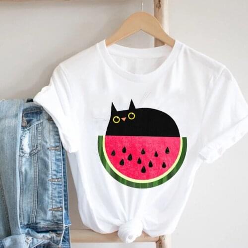 Women Printing Cartoon Cat Funny Spring Summer 90s Ladies Style Fashion Clothes Print Tee Top Tshirt Female Graphic T-shirt