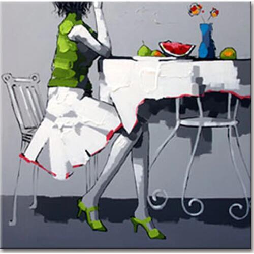 100%Hand-painted Abstract Fashion Beauty Girl Oil Painting On Canvas Handmade Palette Knife Painting For Restaurant Hotel Decor