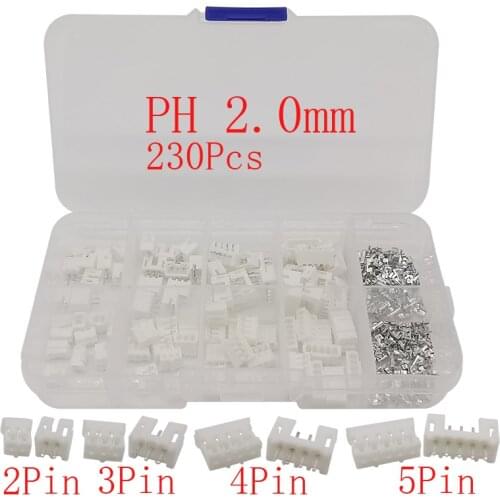 230PCS PH2.0 2P 3 P 4Pin 5 Pin 2.0mm Pitch Terminals Kits Connectors PH 2.0 Terminal Kit Housing Pin Header JST Wire Connector