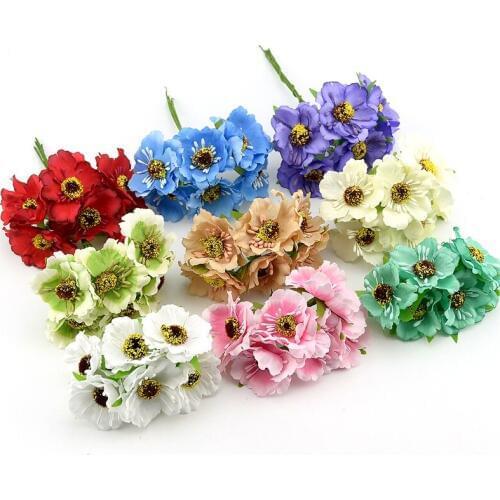 60pcs Mini Silk Artificial Poppy Flower Bouquet For Home Wedding Decoration Diy Scrapbooking Handmade Garland Craft Fake Flower
