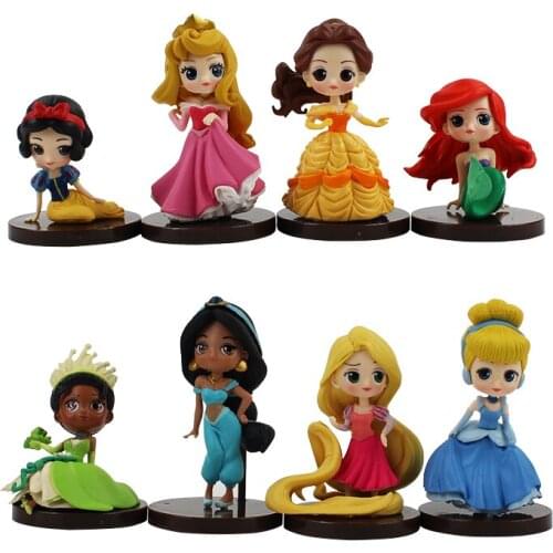 8pcs/lot Q Posket Figures Princess Snow White Tangled Belle Mermaid Sleeping Beauty Model Toys