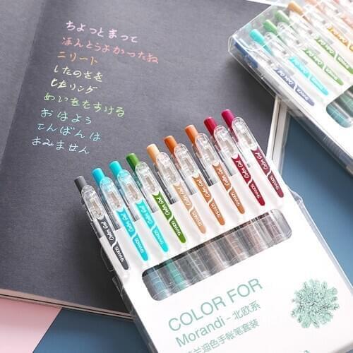 9pcs Morandi Color Pens Ballpoint 0.5mm Vintage Colorfu Gel Ink Roller Ball Liner Pen Drawing Art Supplies Office School H6093
