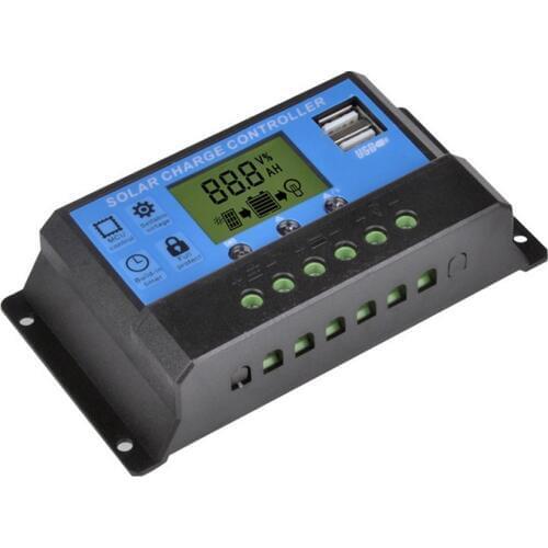 12/24V 10A 20A 30A Auto Solar Charge Controller LCD Solar Collector Regulator with Dual USB Battery Charging Controller