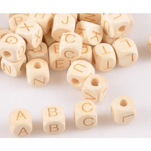 26pcs 10mm Natural wooden Four sides engraving Alphabet/Letters square Beads Pony Beads For Jewelry Making MT2090X