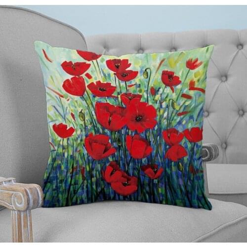 Poppy Flower Oil Painting Printed Throw Pillow Case Plush fabric Pillowcase Home Decorative Pillow Hot