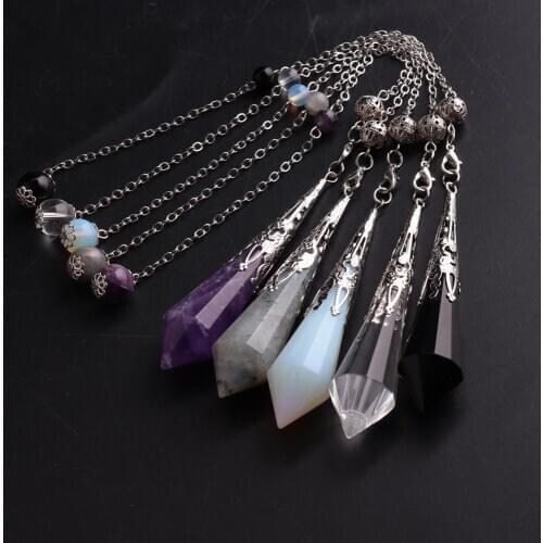 Dowsing Energy Pendulum Natural Stone Amethysts Labradorite Necklace Reiki Healing Pendants Pendulo Chakra Jewelry Drop Shipping