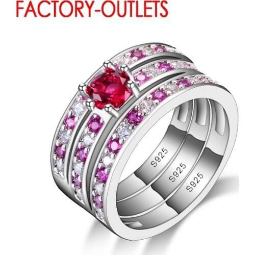 Elegant Style Purple CZ Crystal Ring Women 925 Wedding Engagement Ring Set Bridal Jewelry