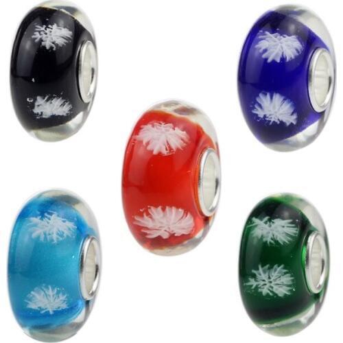 Emith Fla 925 Sterling Silver Big Hole Snow Murano Glass Charm Beads Fit For European Brand Bracelet DIY Jewelry Makings