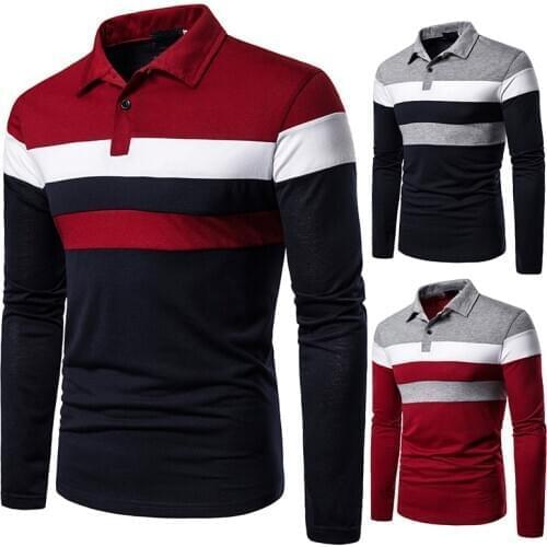 Cotton Fashion Autumn Men Long Sleeve T-Shirt Three Colors Stitching Tops Matching Street Casual
