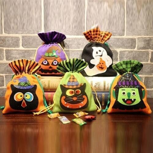 ISKYBOB Halloween Gift Bag Scary Witch Pumpkin Beam Drawstring Bag Sack Party Kid Gift Pouch Gift Candy Bags Wholesale
