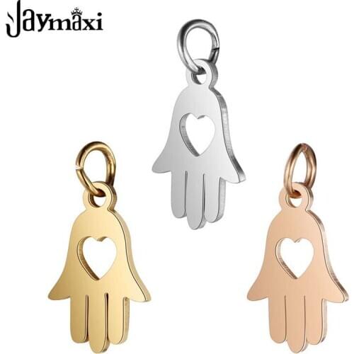 Jaymaxi Stainless Steel HAMSA Hands Pendant High Polished Jewelry DIY Custom Made with Jump ring Pendants 20Pieces/lot