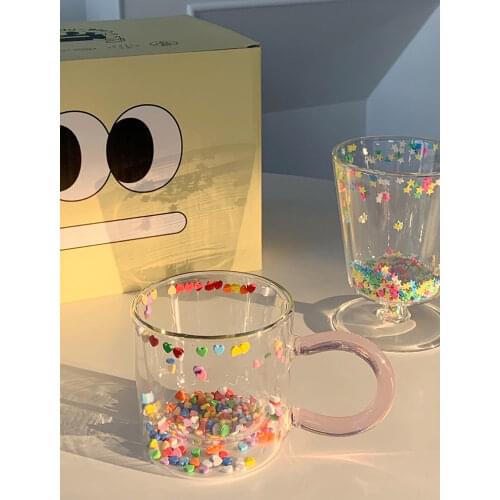 Korean Double Layer Love Quicksand Glass Cup Cute Girl Heart Creative Water Cup Transparent Juice Goblet