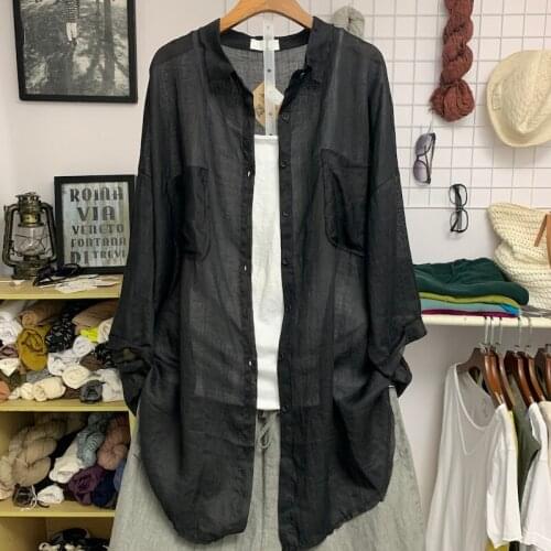 Lightweight Knitted Solid Women Shirts Summer Vintage 2021 Loose Casual All Match Female Outwear Coats Tops