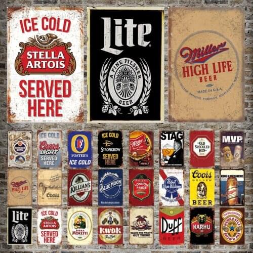 Ice Cold Beer Metal Signs Iron Plaques Shabby Retro Plate Painting Vintage Tin Signs Poster Bar Pub Club Home Wall Decor Bbr-10