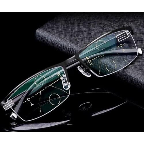 Multifocal Progressive Reading Glasses Men Women Anti Blue UV Protect Presbyopic Glasses Half Frame Automatic Adjustment Eyewear
