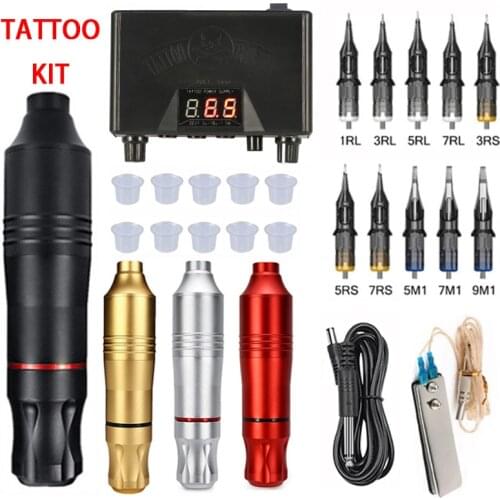 Tattoo Kits Tattoo Machine Gun Set Professional Permanent Makeup Cartridge Needle Body Artist wireless Machine Set Supplies