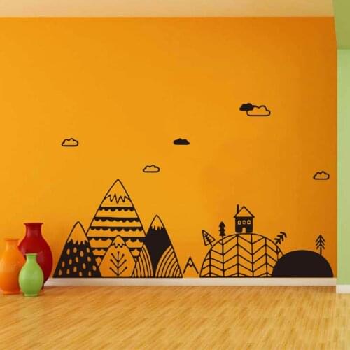 Wall Stickers Nordic Mountain Tree Cloud Village Decal Poster Childrens Theme Wallpaper Family Decoration Painting SP-153
