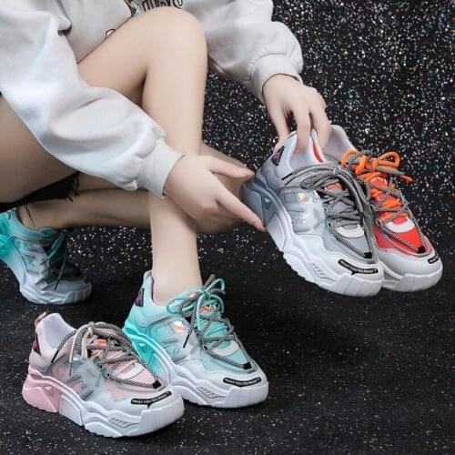 Large size new fashion Korean outdoor running breathable mesh thick-soled basketball non-slip sole casual sports womens shoes