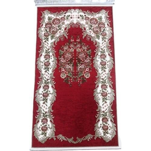 GREAT GIFT Rose Patterned Chenille Prayer Rug-Red MUSLIM PRAYER COVER EASY TO USE FREE SHİPPİNG